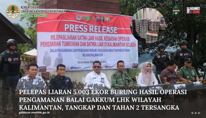 PELEPAS LIARAN 5.003 EKOR BURUNG HASIL OPERASI PENGAMANAN BALAI GAKKUM LHK WILAYAH KALIMANTAN, TANGKAP DAN TAHAN 2 TERSANGKA