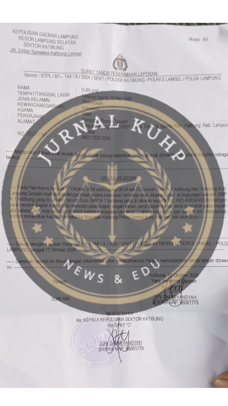 SURAT TANDA PENERIMAAN LAPORAN