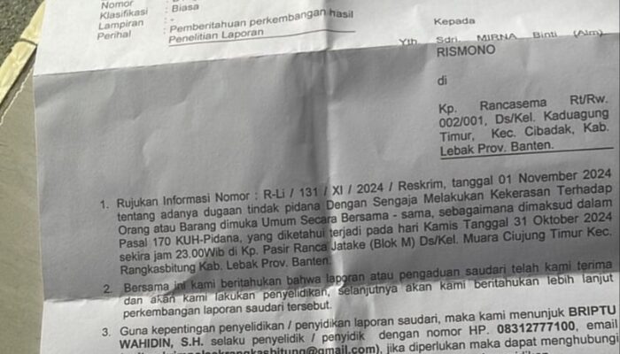 Polsek Rangkasbitung Diduga Tak Serius Tangani Kasus Penganiayaan Berat Terhadap Mirna