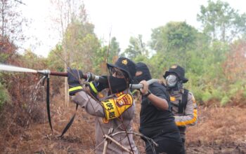 Sinergitas Polres Bengkalis dan BNPB Prov Riau serta BPBD Kabupaten Bengkalis Melaksanakan Pemadaman Kebakaran Hutan dan Lahan di Desa Sungai Alam