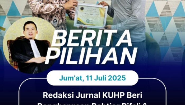 Redaksi Jurnal KUHP Beri Penghargaan Bahtiar Rifa’i & Partners, Dedikasi Hukum Humanis untuk Media & Masyarakat