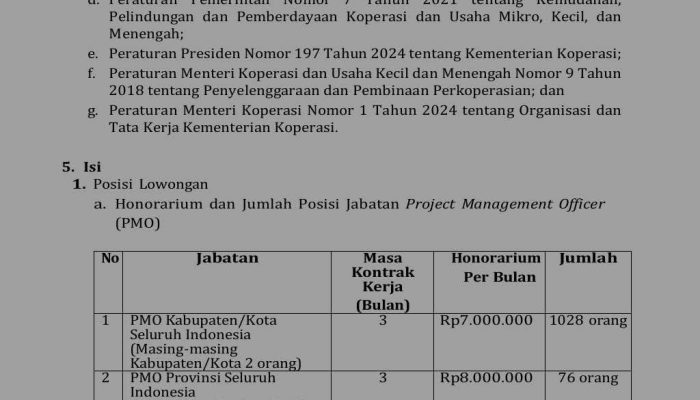 Kemenkop Buka Rekrutmen Project Management Officer Koperasi Merah Putih, Kontrak 3 Bulan dengan Honor hingga Rp8 Juta
