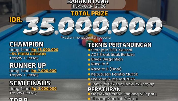 Kawan Billiard Gelar 9 Ball Tournament, 128 Pebiliar Siap Bertanding