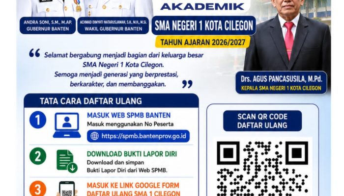 SMA Negeri 1 Cilegon Umumkan Daftar Ulang Jalur Prestasi Akademik, Calon Murid Baru Diimbau Lengkapi Tahapan Administrasi