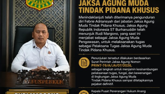 Jaksa Agung Tunjuk Rudi Margono sebagai Plt. Jaksa Agung Muda Tindak Pidana Khusus, Pastikan Penanganan Perkara Tetap Berjalan