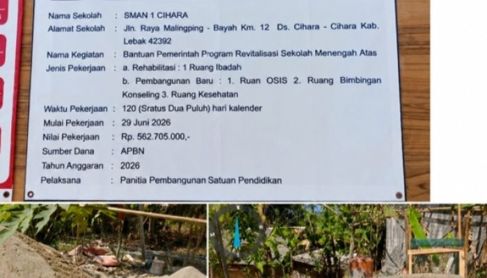 Diduga Gunakan Pasir Laut, Proyek Revitalisasi SMAN 1 Cihara Disorot, Kepala Sekolah Belum Berikan Penjelasan Substansi