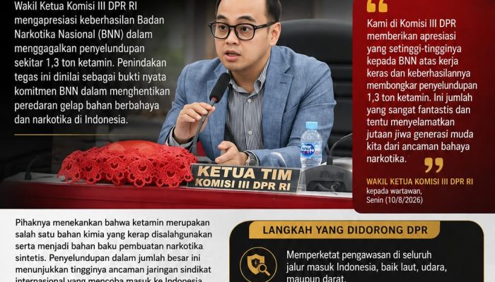 Komisi III DPR Apresiasi BNN Gagalkan Penyelundupan 1,3 Ton Ketamin