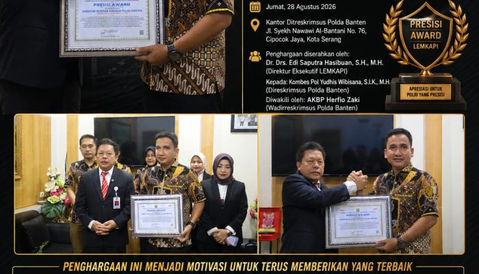 Lemkapi Berikan Presisi Award kepada Dirreskrimsus Polda Banten, Apresiasi Dedikasi Berantas Kejahatan Khusus