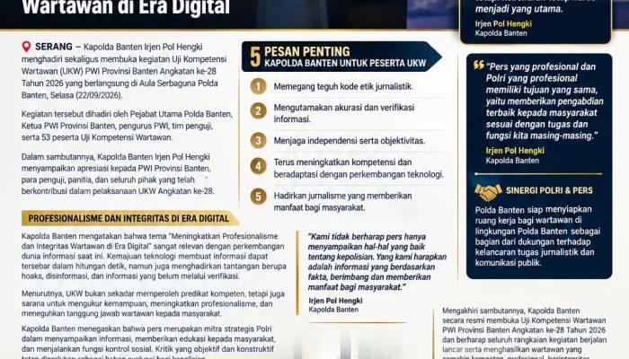 Kapolda Banten Buka UKW PWI Banten Angkatan ke-28, Tekankan Profesionalisme dan Integritas Wartawan di Era Digital